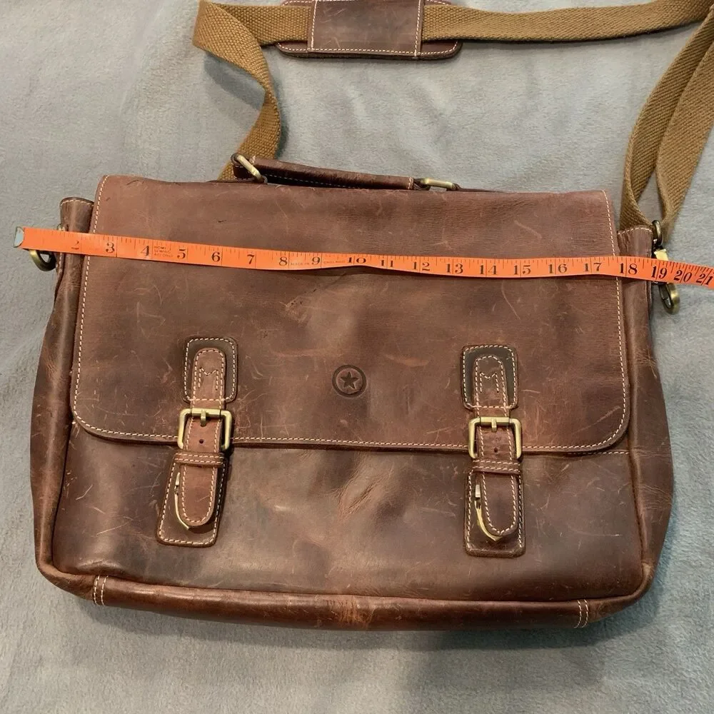 Aaron Leather Goods Genuine Leather Crossbody Bag Office Messenger Laptop